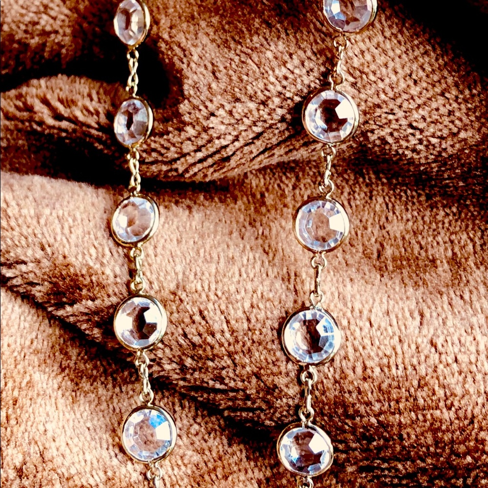 Laura Ford long gold and crystal necklace NWT